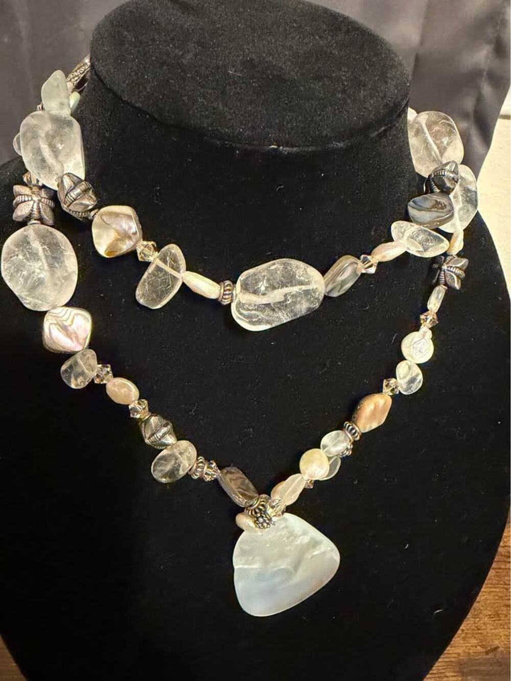 Artisan Abalone Shell, Quartz & Sterling Silver Necklace (CCC26)